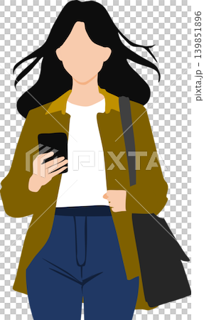 Illustration of a woman looking at her smartphone Illustration of a woman looking at her smartphone 139851896