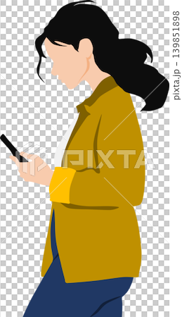 Illustration of a woman looking at her smartphone Illustration of a woman looking at her smartphone 139851898