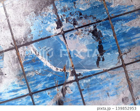 Old tiled surface, Cracked painted tile background, Ruststained chipped tile with layered repairs Old tiled surface, Cracked painted tile background, Ruststained chipped tile with layered repairs 139852953
