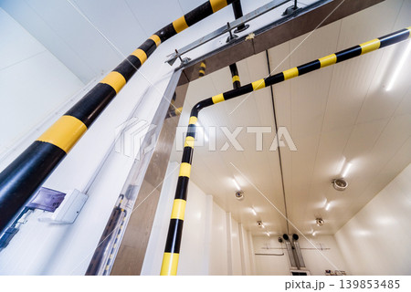 Empty industrial freezer warehouse for vegetable storage. 139853485
