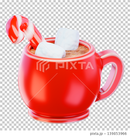 hot chocolate with marshmallows 3d render icon hot chocolate with marshmallows 3d render icon 139853966