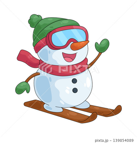 Illustration of snowman skiing Illustration of snowman skiing 139854089