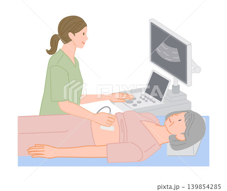 看護師がシニア女性に腹部エコー検査をする健康診断 看護師がシニア女性に腹部エコー検査をする健康診断 139854285