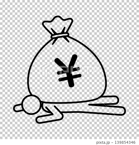 金の袋に押しつぶされる人物のラインアイコン 円 金の袋に押しつぶされる人物のラインアイコン 円 139854346
