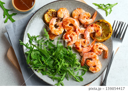 Grilled shrimps, prawns with sweet chili sauce Grilled shrimps, prawns with sweet chili sauce 139854417