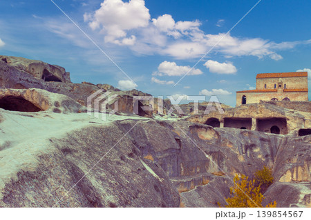 Panoramic view at Antique cave city Uplistsikhe, Georgia, Europe 139854567