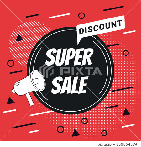 red banner super sale with megaphone 139854574