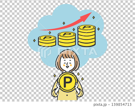 ポイ活でポイントをたくさんゲットする女性　ベクター 139854713