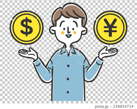 A man comparing the dollar and yen in a vector 139854714
