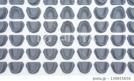 Top Down Flatlay of Grey 3D Printed Dental Models 139855656
