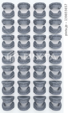Top Down Flatlay of Grey 3D Printed Dental Models Top Down Flatlay of Grey 3D Printed Dental Models 139855657