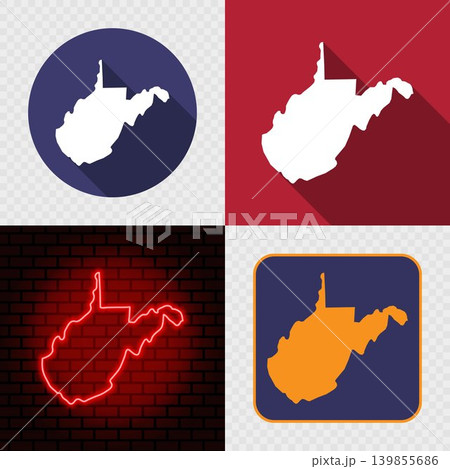 West Virginia State Map Icons Set, USA Silhouette Collection in Flat, Minimal and Neon Styles. West Virginia State Map Icons Set, USA Silhouette Collection in Flat, Minimal and Neon Styles. 139855686