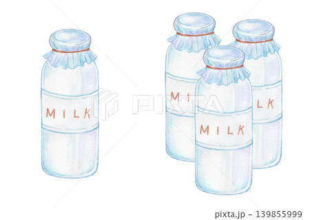 水彩で描いた牛乳瓶のイラスト 水彩で描いた牛乳瓶のイラスト 139855999