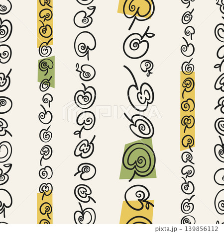 Vertical stripe apple seamless pattern with whimsical hand drawn fruit columns 139856112