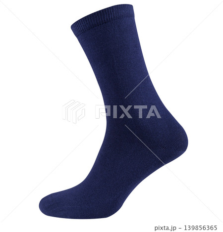 Dark blue cotton sock on invisible mannequin isolated on white background, side view Dark blue cotton sock on invisible mannequin isolated on white background, side view 139856365
