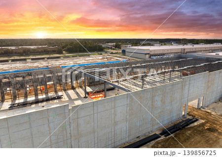 Construction works on commercial logistic center. Development of distribution infrastructure in America 139856725