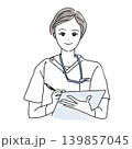 看護師がカルテを記入するシンプルな線画イラスト 139857045