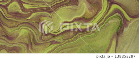 Abstract olive green and brown fluid art background with marble texture and khaki acrylic pour painting style, macro 139858297