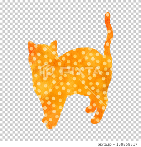 Watercolor silhouette of a cat with a polka dot pattern 139858517