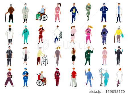 医療従事者とシニア・患者のキャラクターセット 手描きイラスト 医療従事者とシニア・患者のキャラクターセット 手描きイラスト 139858570