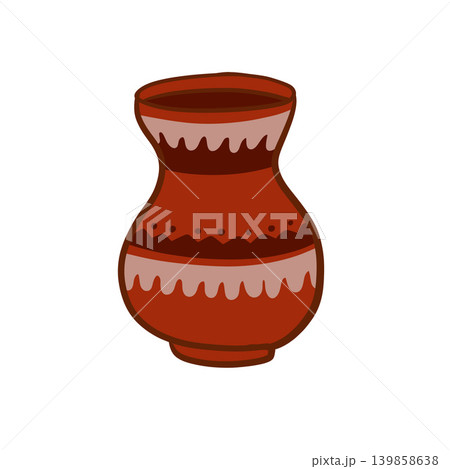 Ceramic vase, ethnic clay pottery jar, traditional antique vessel with pattern. Hand drawn rustic flower pot, ancient ceramic vase, ethnic greek jug. Decorative kitchen utensil, earthy brown clay pot 139858638