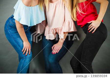 Unrecognizable women presenting outfit Unrecognizable women presenting outfit 139859104