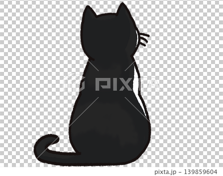 見上げるハチワレ猫の後ろ姿イラスト 139859604