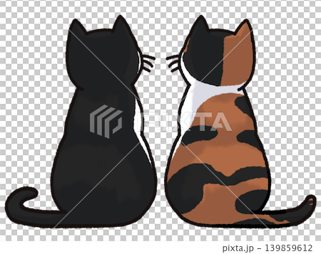 An illustration of the backs of a calico cat and a bicolor cat looking up. An illustration of the backs of a calico cat and a bicolor cat looking up. 139859612