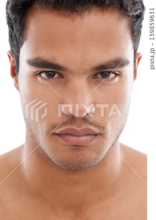 Portrait, beauty and skincare with young man closeup in studio isolated on white background for cosmetics. Face, aesthetic and wellness with confident model at spa for dermatology or treatment Portrait, beauty and skincare with young man closeup in studio isolated on white background for cosmetics. Face, aesthetic and wellness with confident model at spa for dermatology or treatment 139859631