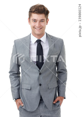 Smile, white background and portrait of business man with confidence, pride and corporate style for work. Professional, fashion and isolated happy person for career, job and opportunity in studio Smile, white background and portrait of business man with confidence, pride and corporate style for work. Professional, fashion and isolated happy person for career, job and opportunity in studio 139860124