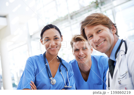 Collaboration, healthcare and portrait of doctors in hospital for medical service, insurance and support. Professional nurses, clinic and happy men and women for teamwork, consulting and medicine Collaboration, healthcare and portrait of doctors in hospital for medical service, insurance and support. Professional nurses, clinic and happy men and women for teamwork, consulting and medicine 139860219