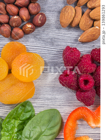Healthy ingredients containing vitamin E and minerals. Nutritious eating 139861293