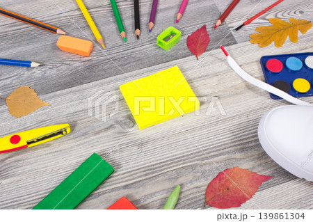 Colorful school supplies and accessories for learning. Development of creativity and back to school Colorful school supplies and accessories for learning. Development of creativity and back to school 139861304