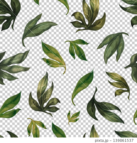 Green seamless pattern with small leafy clusters arranged in a balanced organic layout. Watercolor illustration with natural rhythm and soft hand-painted texture ideal for fabric, wallpaper, packaging Green seamless pattern with small leafy clusters arranged in a balanced organic layout. Watercolor illustration with natural rhythm and soft hand-painted texture ideal for fabric, wallpaper, packaging 139861537