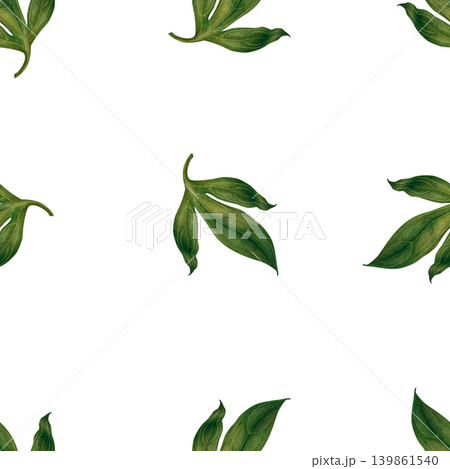 Minimal watercolor ditsy seamless pattern with small scattered green leaves on light background. Airy composition, delicate hand-painted details perfect for textiles, stationery, wallpaper, packaging Minimal watercolor ditsy seamless pattern with small scattered green leaves on light background. Airy composition, delicate hand-painted details perfect for textiles, stationery, wallpaper, packaging 139861540