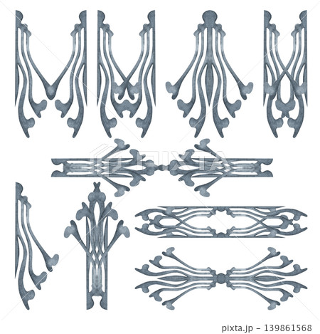 Hand painted watercolor ornamental connectors and assembly pieces in vintage baroque style. Elegant decorative elements for borders, frames, invitations, branding, certificates and luxury design Hand painted watercolor ornamental connectors and assembly pieces in vintage baroque style. Elegant decorative elements for borders, frames, invitations, branding, certificates and luxury design 139861568
