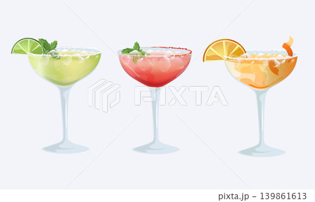 Set of colorful cocktails with fruits and herbs 139861613