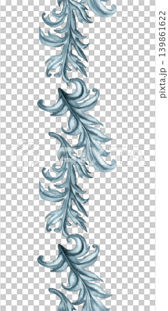 Vertical seamless watercolor baroque border with elegant ornamental flourishes in Wedgwood gray palette. Decorative floral vintage repeat for stationery, certificates, packaging and luxury layouts Vertical seamless watercolor baroque border with elegant ornamental flourishes in Wedgwood gray palette. Decorative floral vintage repeat for stationery, certificates, packaging and luxury layouts 139861622