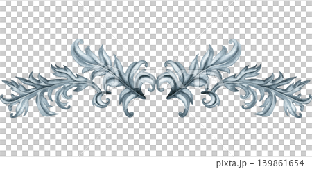 Elegant watercolor ornamental divider in vintage Victorian style. Decorative botanical horizontal flourish border in soft Wedgwood gray for invitations, branding, packaging, patterns, editorial design Elegant watercolor ornamental divider in vintage Victorian style. Decorative botanical horizontal flourish border in soft Wedgwood gray for invitations, branding, packaging, patterns, editorial design 139861654
