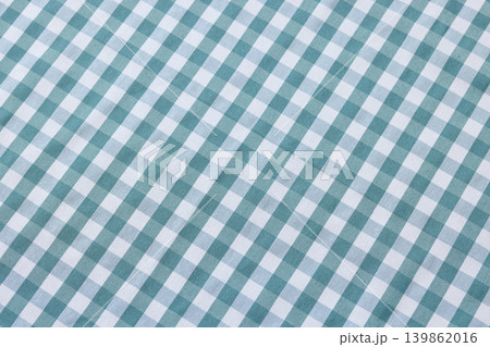 Smooth Blue and White Checkered Linen Tablecloth Background. Top View. 139862016