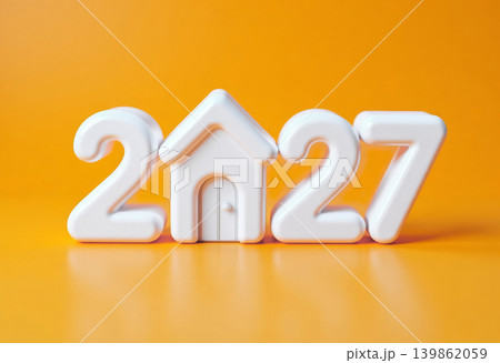 2027 house icon numbers glossy 3d orange yellow background new year 2027 house icon numbers glossy 3d orange yellow background new year 139862059