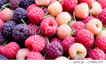 Vibrant Berries Collection: Raspberries and Blackberries in Bright Colors Vibrant Berries Collection: Raspberries and Blackberries in Bright Colors 139862307