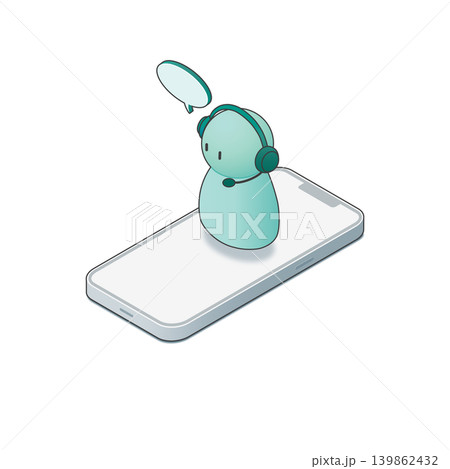 スマホの上に立つヘッドセットのオペレーター アイソメトリックイラスト スマホの上に立つヘッドセットのオペレーター アイソメトリックイラスト 139862432