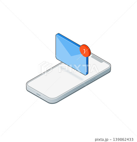 スマートフォンに届いた新着メール通知アイソメトリックイラスト 139862433
