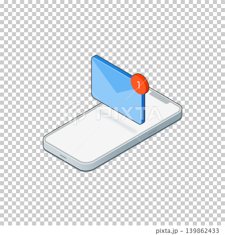 スマートフォンに届いた新着メール通知アイソメトリックイラスト 139862433