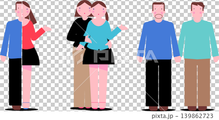 A set of character illustrations depicting diverse sexual orientations and couple dynamics (LGBTQ+, partnerships) A set of character illustrations depicting diverse sexual orientations and couple dynamics (LGBTQ+, partnerships) 139862723