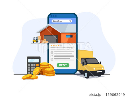 Digital App for Warehouse Rental and Logistics Stock Illustration. Digital App for Warehouse Rental and Logistics Stock Illustration. 139862949