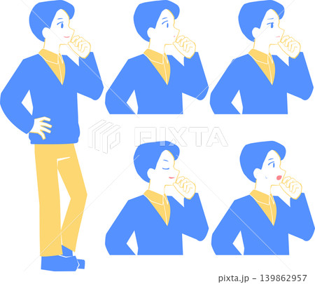 顎に手を添える青と黄色の男性 139862957
