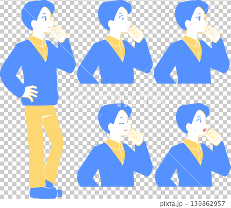 顎に手を添える青と黄色の男性 139862957