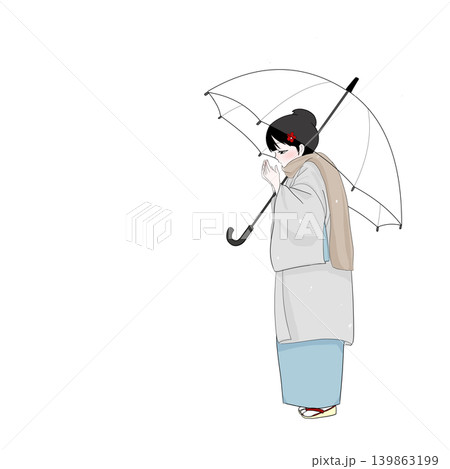 雪の日に手を温める着物女性 雪の日に手を温める着物女性 139863199